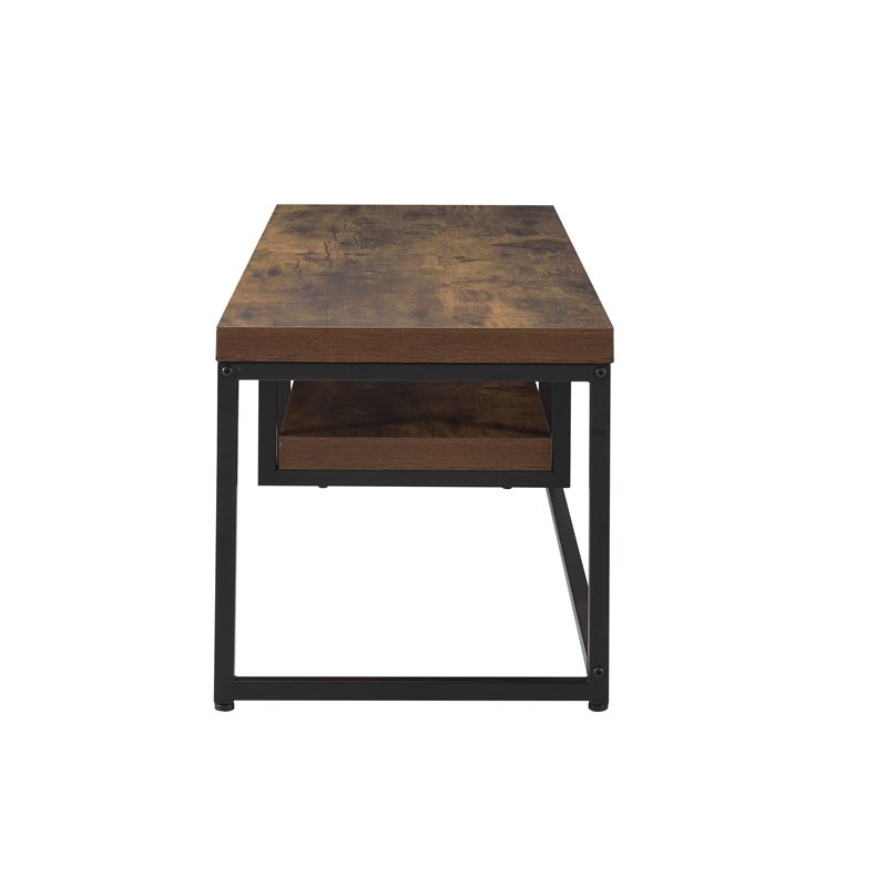 Bowery Hill Rectangular Wooden TV Stand with Shelf in Weathered Oak and Black