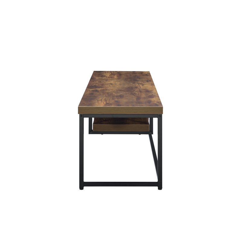 Bowery Hill Wooden TV Stand with Underneath Shelf in Weathered Oak and Black