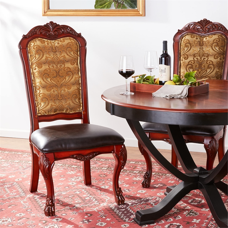 Bowery Hill PU Cherry Oak Dining Side Chair Padded Armless 48