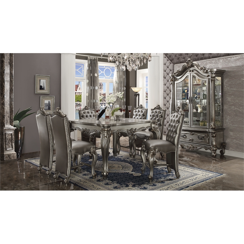 Bowery Hill Faux Leather Silver Dining Chair Rectangular Padded Unassembled