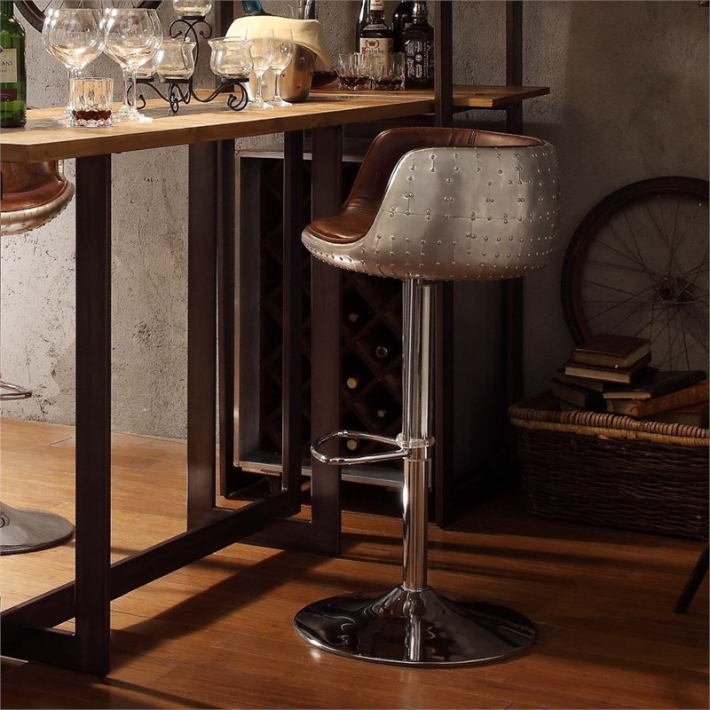 Bowery Hill Adjustable Stool with Swivel in Vintage Brown Top Grain Leather