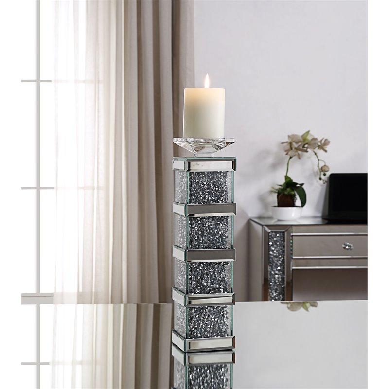 Bowery Hill Modern Accent Candleholder in Mirrored and Faux Diamonds