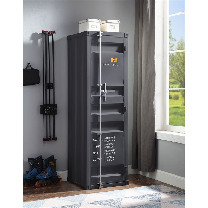 Bowery Hill Contemporary Cargo Wardrobe Armoire with 1 Door in Gunmetal