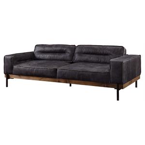 Bowery Hill Contemporary Top Grain Leather Sofa with Track Arm in Antique Ebony