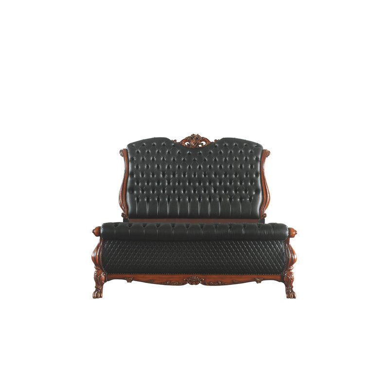 Bowery Hill Traditional Eastern King Bed in PU & Cherry Oak Finish