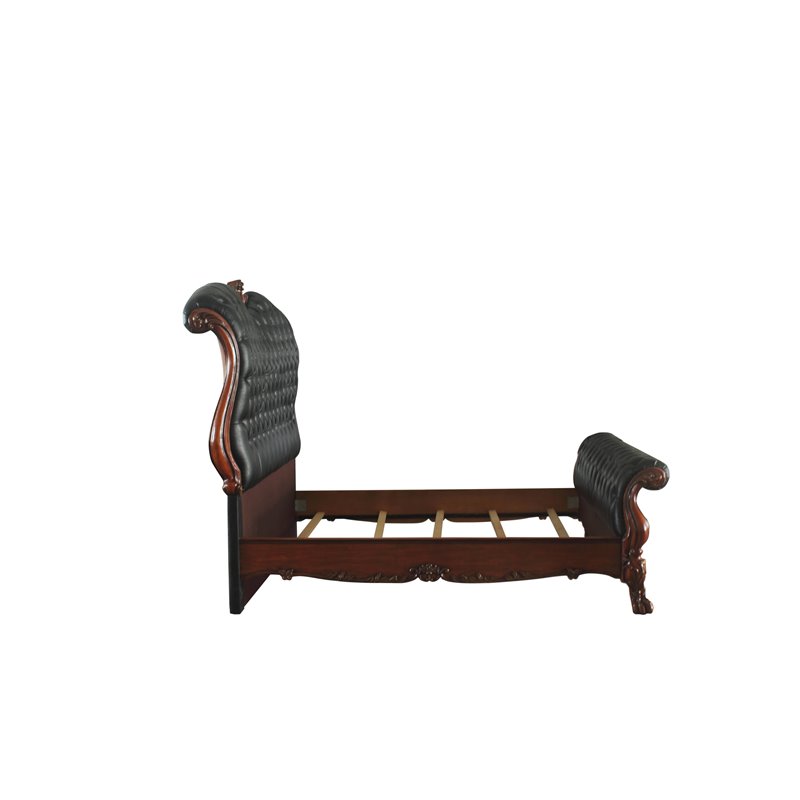 Bowery Hill Traditional Eastern King Bed in PU & Cherry Oak Finish