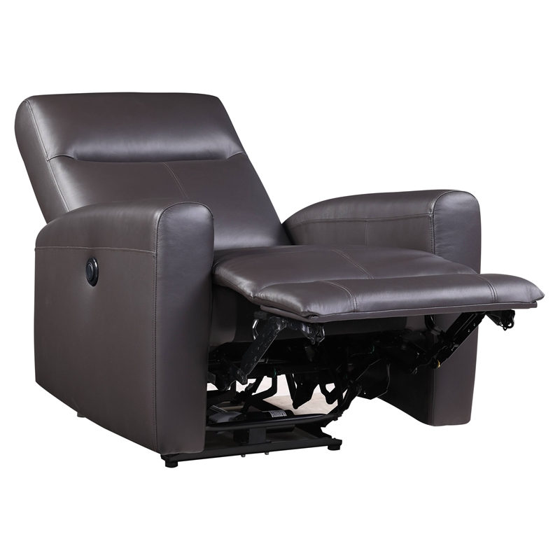 Bowery Hill Tufted Leather Upholstered Power Motion Recliner in Brown
