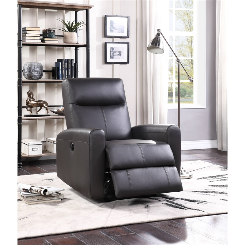 Bowery Hill Tufted Leather Upholstered Power Motion Recliner in Brown