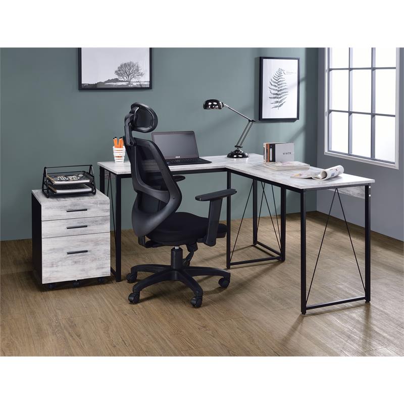 Bowery Hill Wooden Rectangle Top Writing Desk in Antique White and Black
