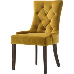 Bowery Hill Transitional Tufted Upholsterd Side Chair in Yellow and Espresso