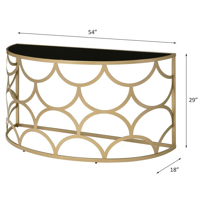 Bowery Hill Tempered Glass Gold Console Table Half Moon 54