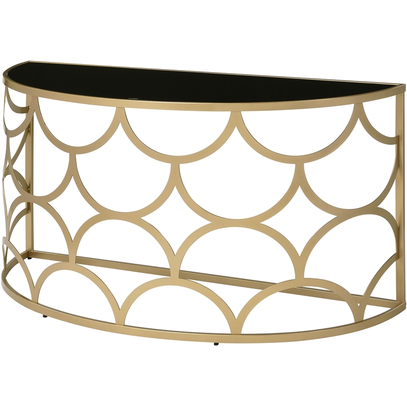 Bowery Hill Tempered Glass Gold Console Table Half Moon 54