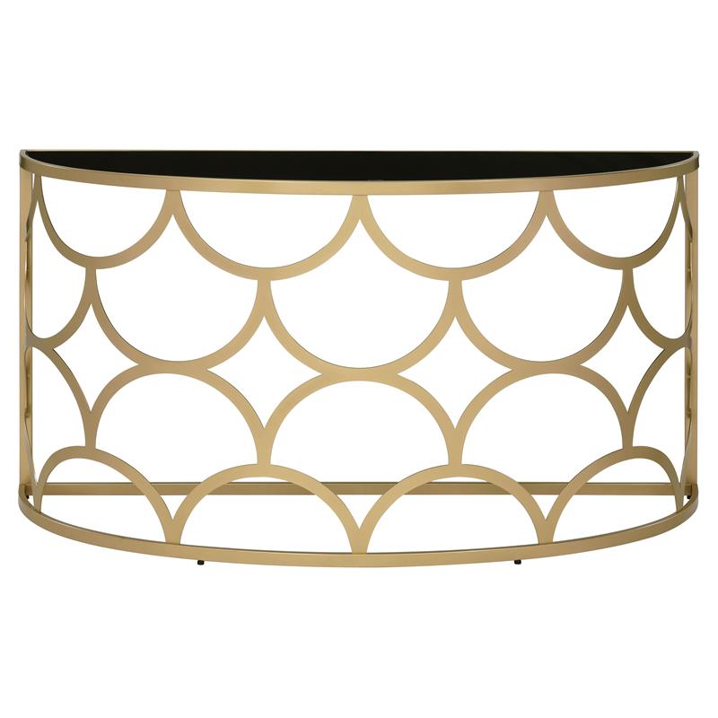 Bowery Hill Tempered Glass Gold Console Table Half Moon 54