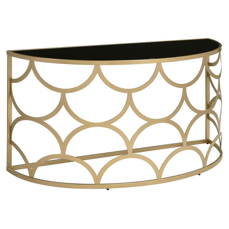 Bowery Hill Tempered Glass Gold Console Table Half Moon 54