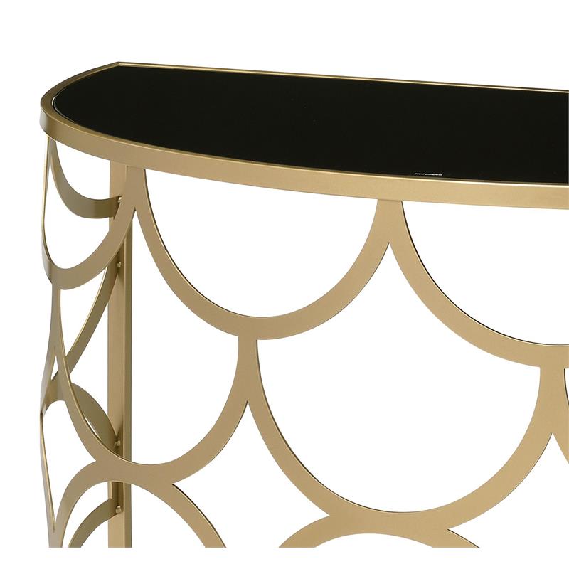 Bowery Hill Tempered Glass Gold Console Table Half Moon 54
