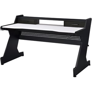 Bowery Hill Wooden Top 2-Drawer Gaming Table with Metal Frame in Black and White