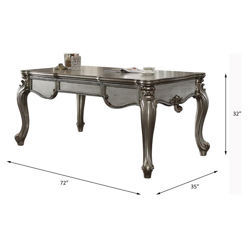 Bowery Hill Aspen Wood Platinum Silver Executive Writing Desk Rectangular 72