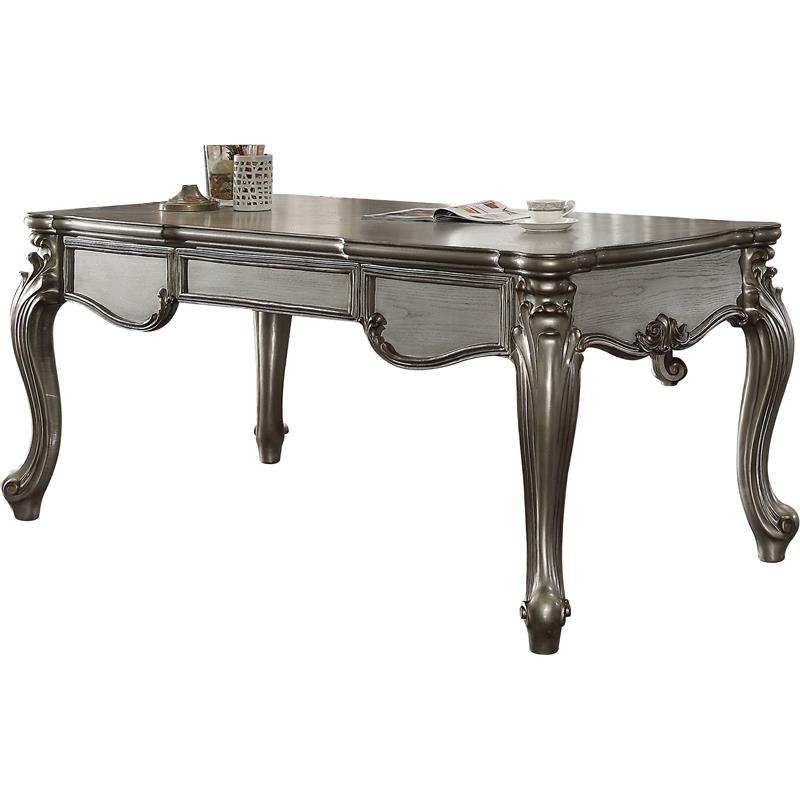 Bowery Hill Aspen Wood Platinum Silver Executive Writing Desk Rectangular 72