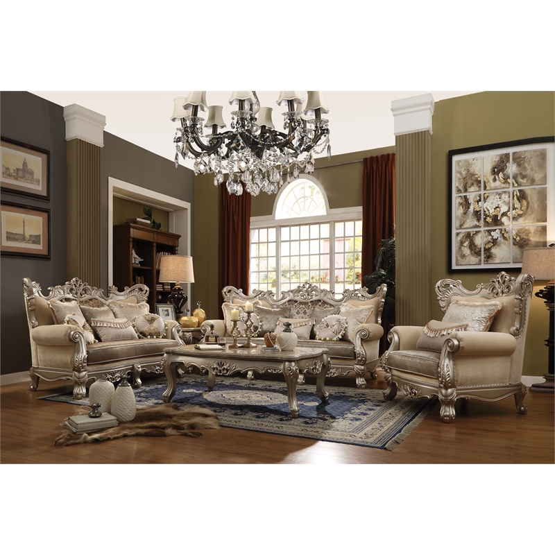 Bowery Hill Traditional Fabric Upholstered Sofa in Champagne and Beige