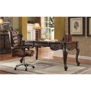 Bowery Hill Traditional Executive Chair in 2 Tone Light Brown PU & Cherry Oak