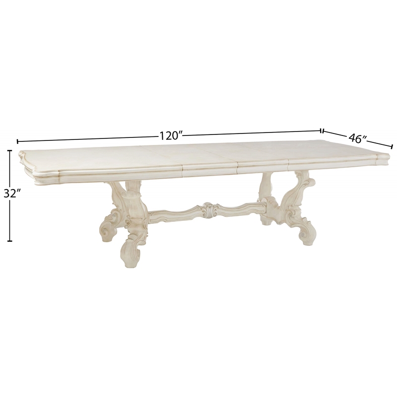 Bowery Hill Rectangular Wooden Dining Table with 2 Leaves in Bone White