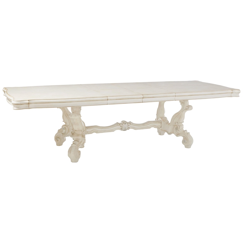 Bowery Hill Rectangular Wooden Dining Table with 2 Leaves in Bone White