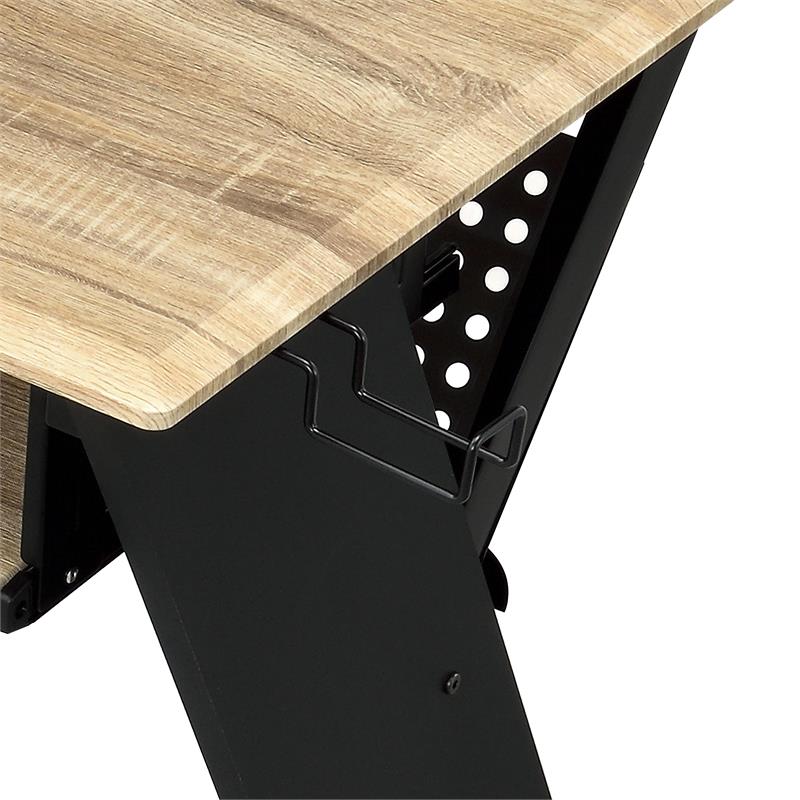 Bowery Hill Contemporary Rectangular Top Music Desk in Natural & Black Finish