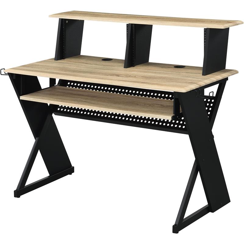 Bowery Hill Contemporary Rectangular Top Music Desk in Natural & Black Finish