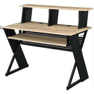 Bowery Hill Contemporary Rectangular Top Music Desk in Natural & Black Finish