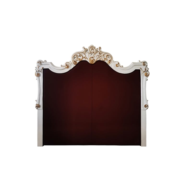 Bowery Hill Traditional Queen Bed in Beige PU & Antique Pearl Finish