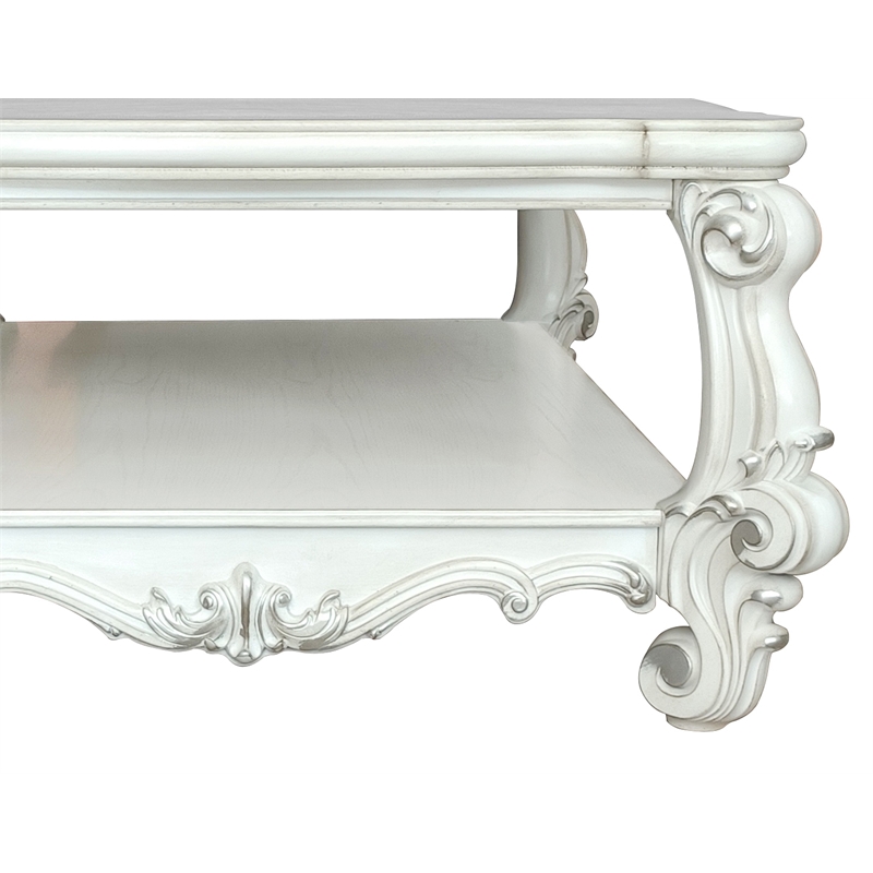 Bowery Hill Rectangular Wood Coffee Table with Bottom Shelf in Bone White