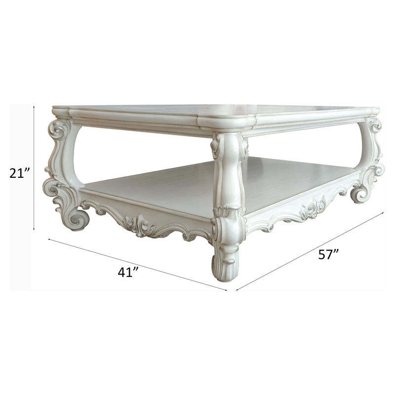 Bowery Hill Rectangular Wood Coffee Table with Bottom Shelf in Bone White