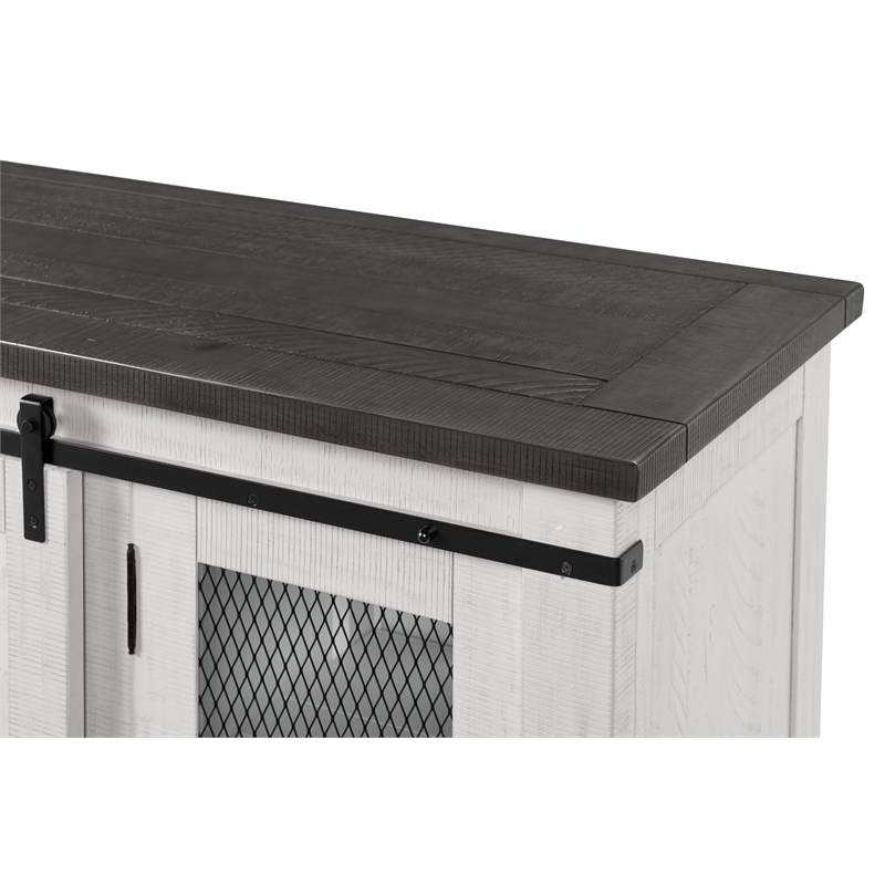Bowery Hill Solid Wood TV Stand White Stain with Grey Stain Top