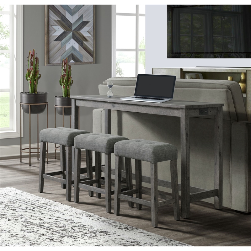 Bowery Hill Wood Charcoal Bar Table Set Rectangular Wood Grain Detailing 60