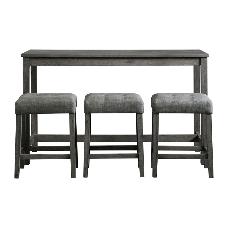 Bowery Hill Wood Charcoal Bar Table Set Rectangular Wood Grain Detailing 60