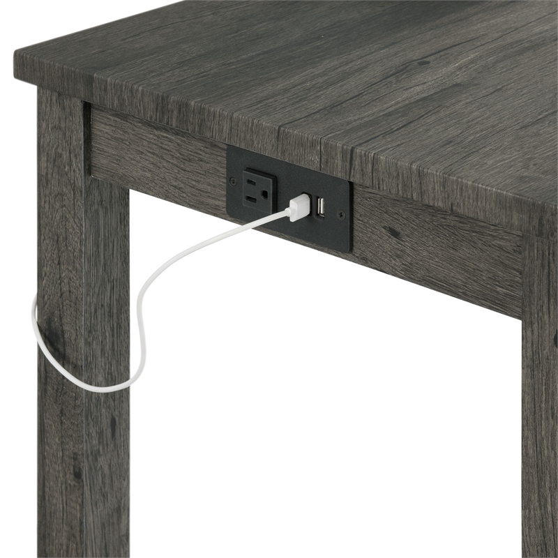 Bowery Hill Wood Charcoal Bar Table Set Rectangular Wood Grain Detailing 60