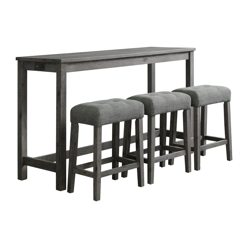 Bowery Hill Wood Charcoal Bar Table Set Rectangular Wood Grain Detailing 60