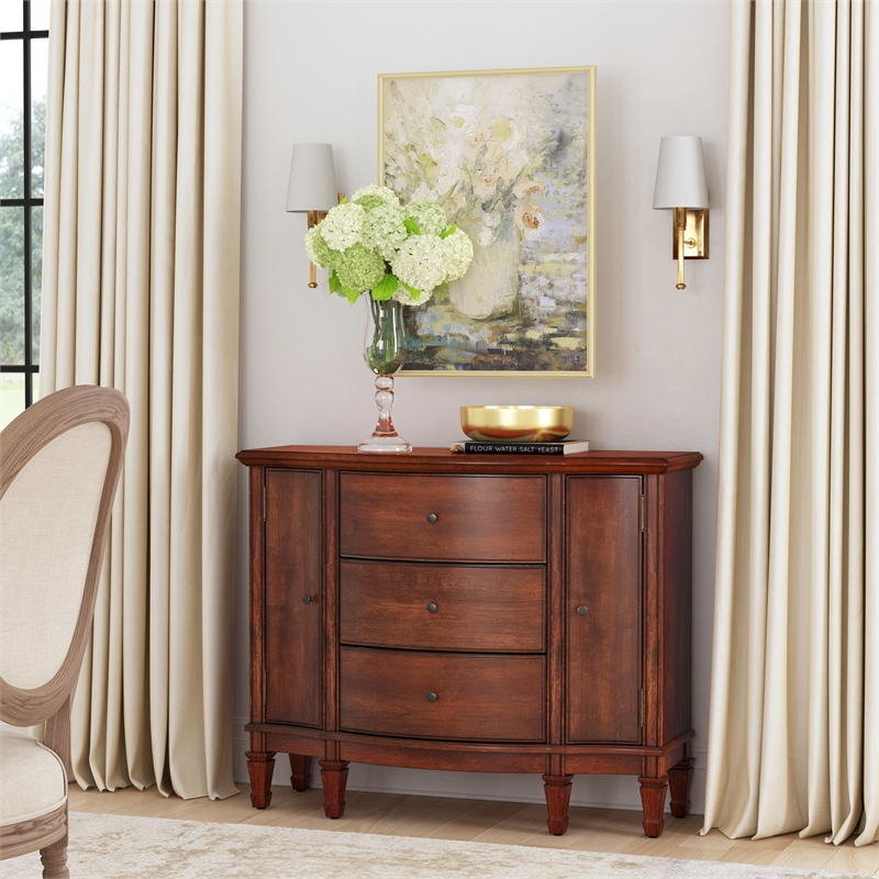 Bowery Hill Traditional 3 Drawer 2 Drawer Accent Cabinet in Cherry
