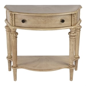 Bowery Hill Oak Veneer Antique Beige Console Table Demilune Fluted Legs 34&quotW x 15&quotD x 31&quotH Unassembled