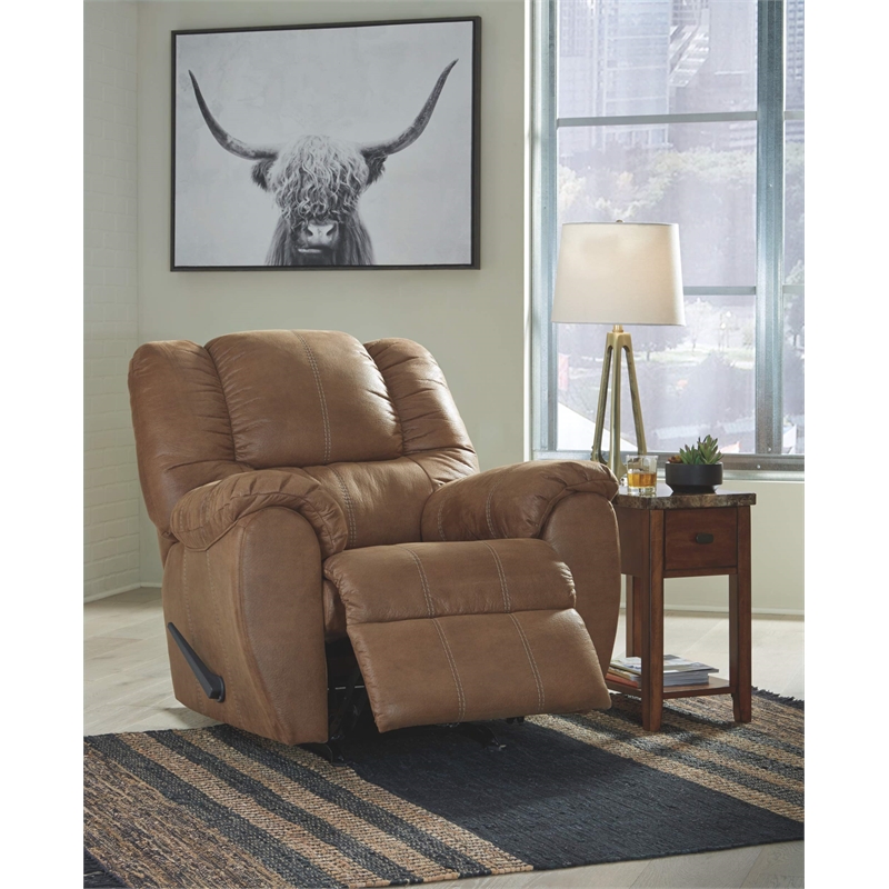 Bowery Hill Contemporary Upholstered Recliner in Saddle Finish