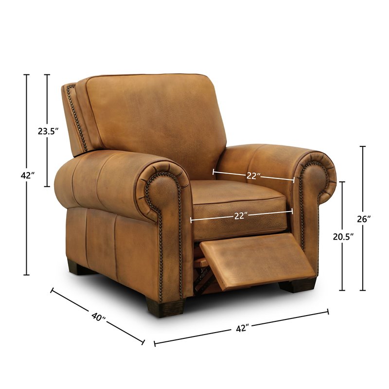 Bowery Hill Top Grain Hand Antiqued Leather Recliner in Tan Brown
