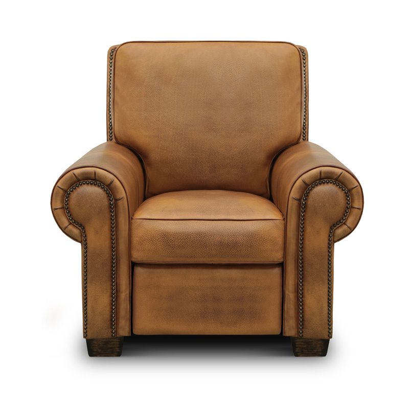 Bowery Hill Top Grain Hand Antiqued Leather Recliner in Tan Brown