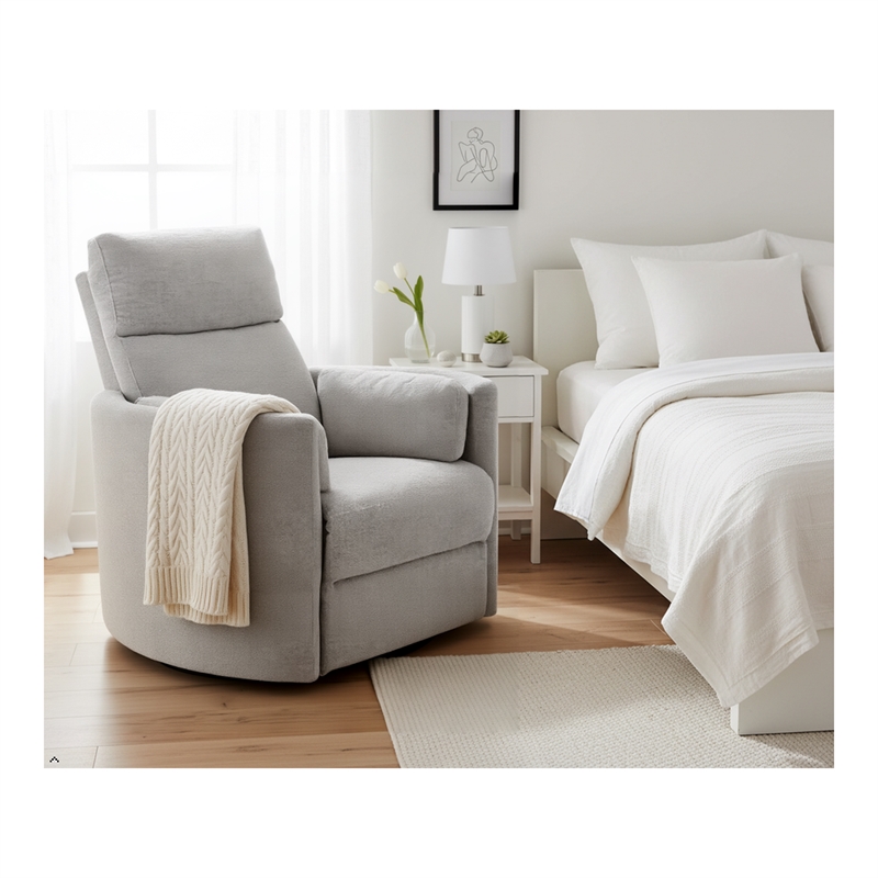 Bowery Hill Polyester Mineral White Glider Recliner Swivel USB Charger 40