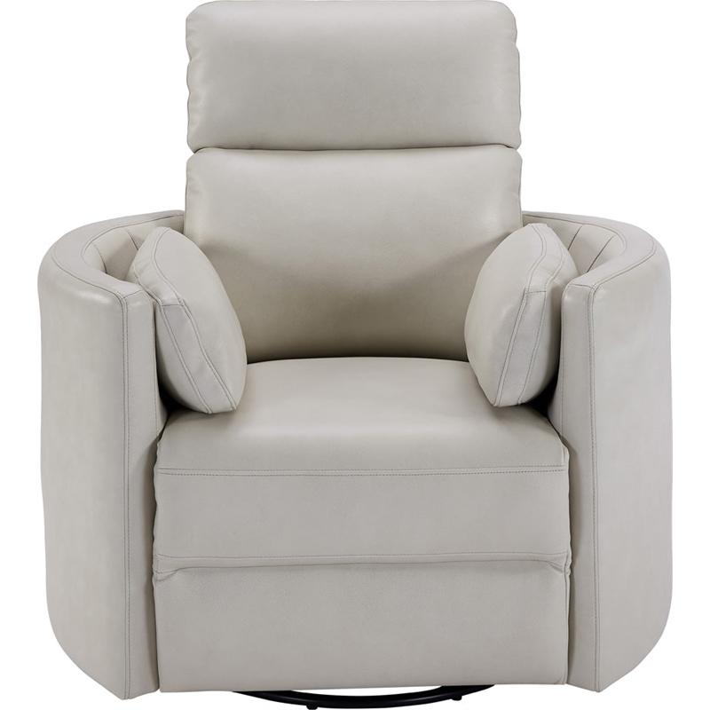 Bowery Hill Leather Power Cordless Swivel Glider Recliner in Ivory