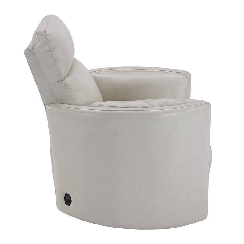 Bowery Hill Leather Power Cordless Swivel Glider Recliner in Ivory