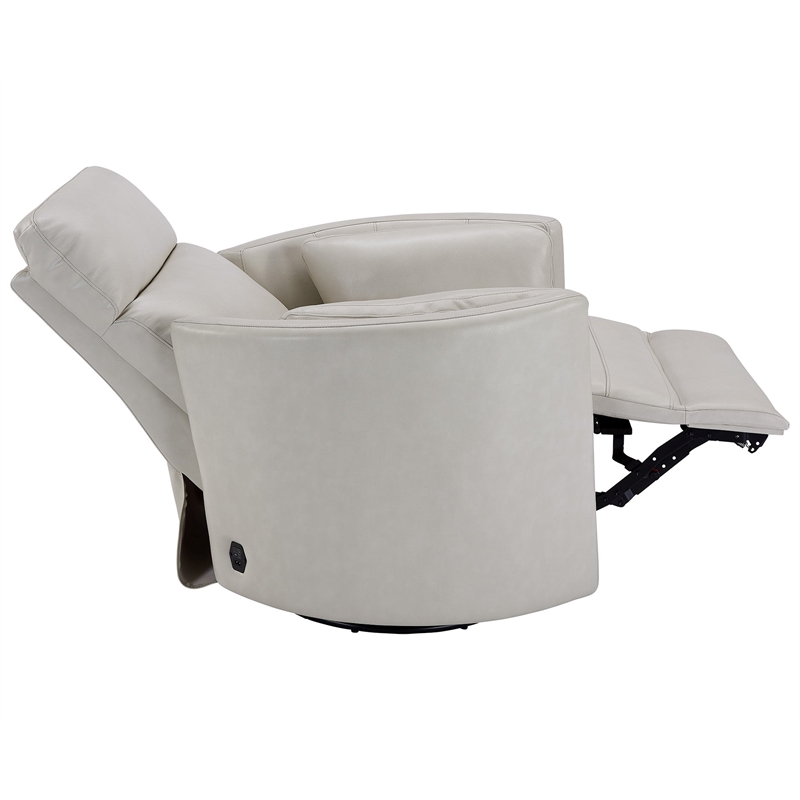 Bowery Hill Leather Power Cordless Swivel Glider Recliner in Ivory