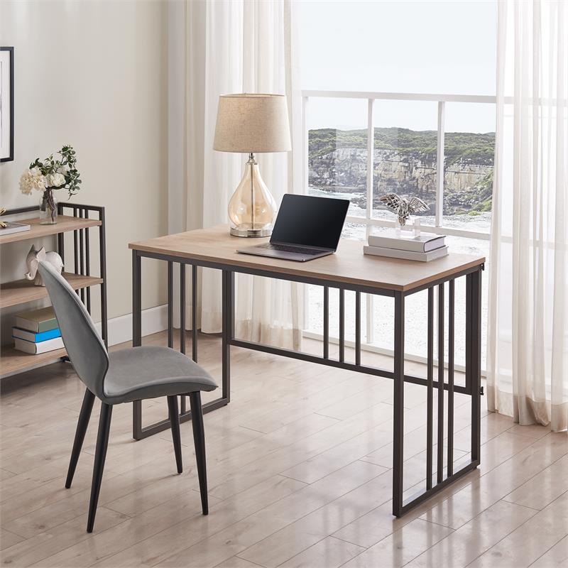 Bowery Hill Modern Collapsible Slatted Mission Desk in White Oak/Gunmetal