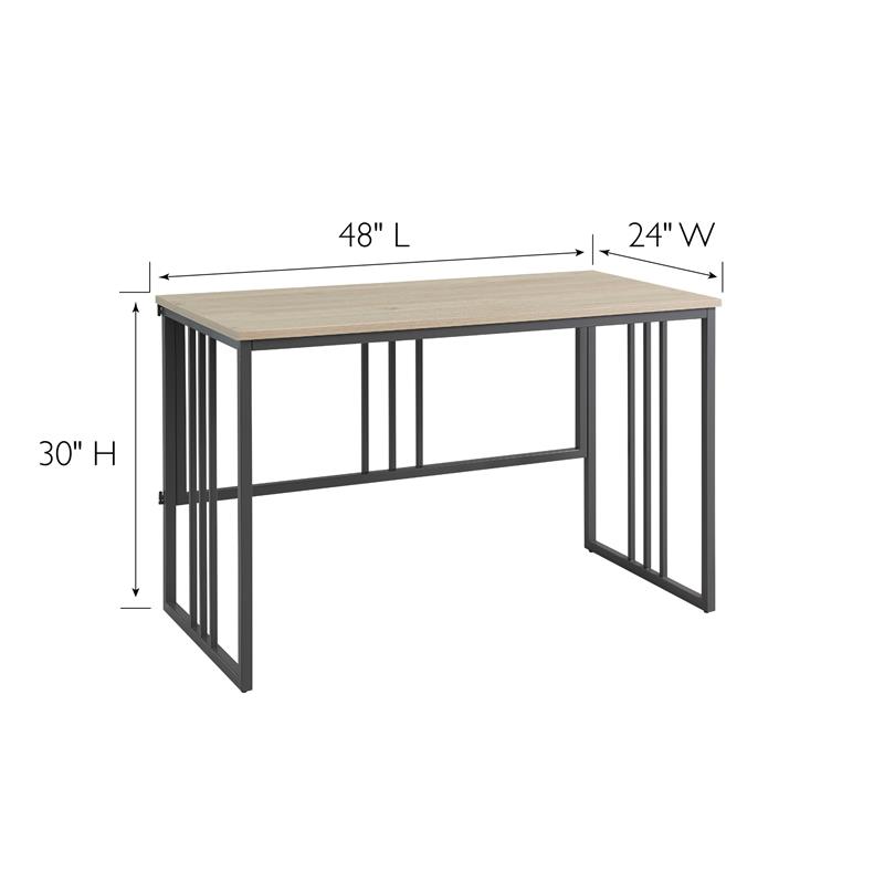 Bowery Hill Modern Collapsible Slatted Mission Desk in White Oak/Gunmetal