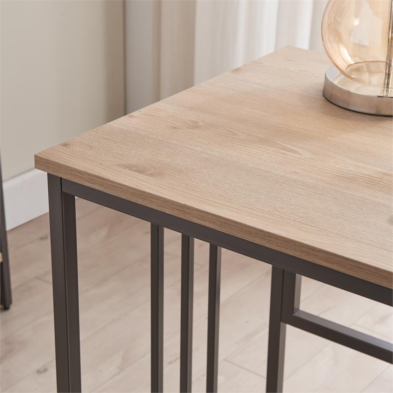 Bowery Hill Modern Collapsible Slatted Mission Desk in White Oak/Gunmetal