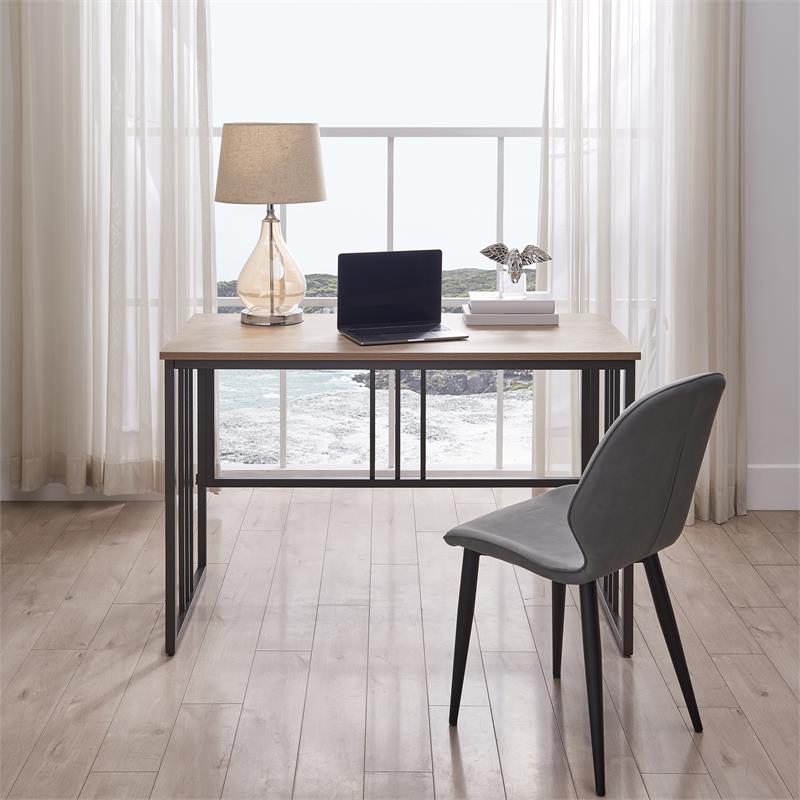 Bowery Hill Modern Collapsible Slatted Mission Desk in White Oak/Gunmetal